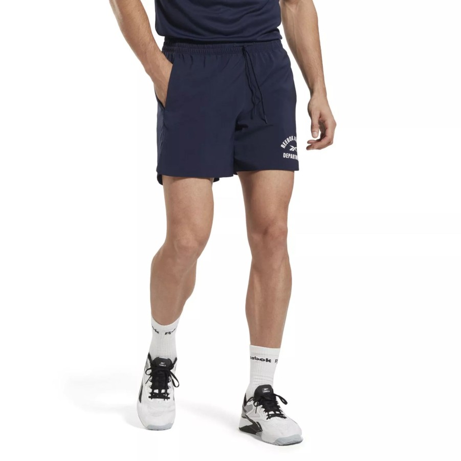 Krotkie Spodenki Meskie REEBOK | Meskie Spodenki Reebok Train Woven Graphic Short Ht3704 Granatowy