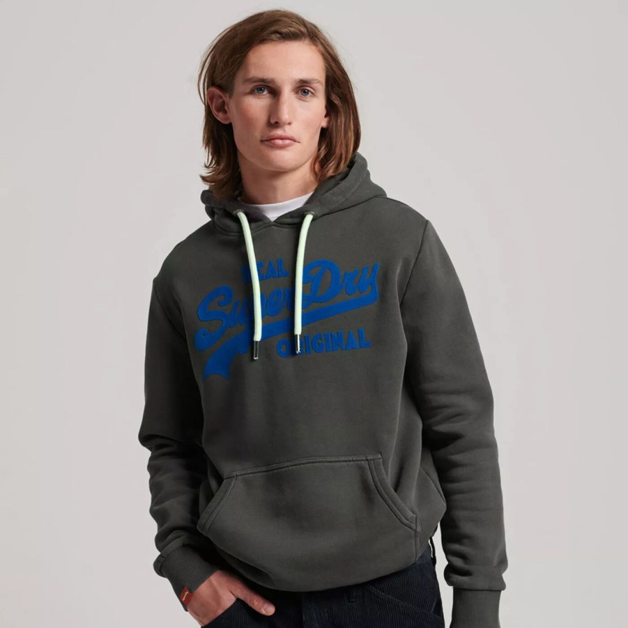 Bluzy Meskie SUPERDRY | Meska Bluza Superdry Vintage Logo Neon Hoodie M2012085Adez Szary