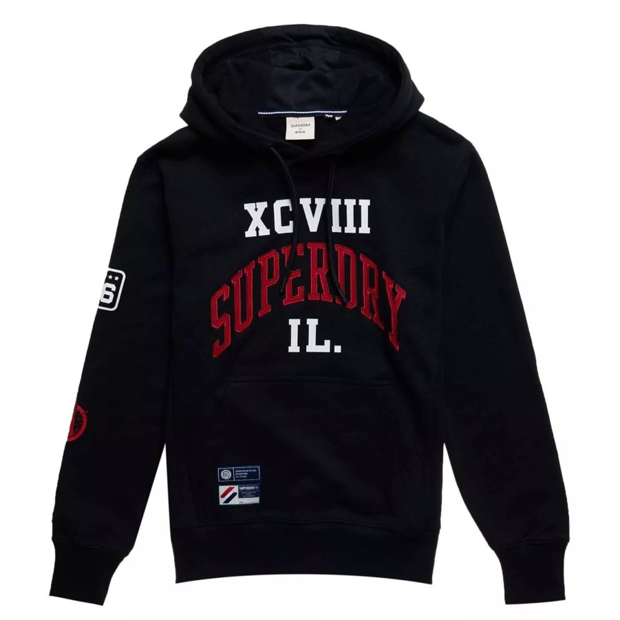 Bluzy Meskie SUPERDRY | Meska Bluza Superdry Varsity Arch Hood M2011405A02A Czarny